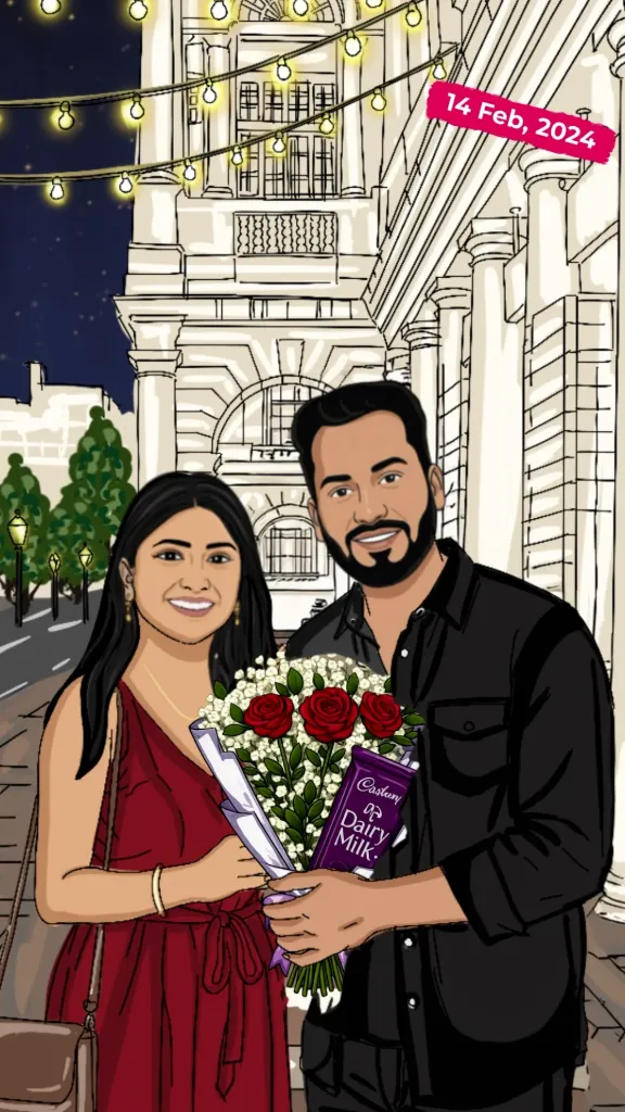 Long Distance Love Story Caricature Wedding Invitation | Digital E-Invite