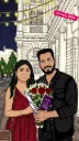 Long Distance Love Story Caricature Wedding Invitation | Digital E-Invite
