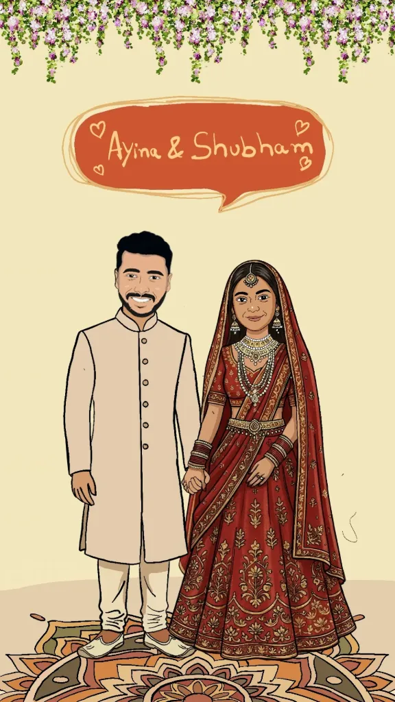 Save The Date Love Story Caricature Wedding Invitation | Personalized Digital E-Invite