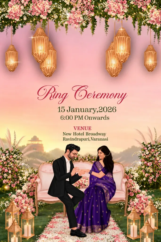 Aarav & Tanya | Floral Caricature Engagement Invitation